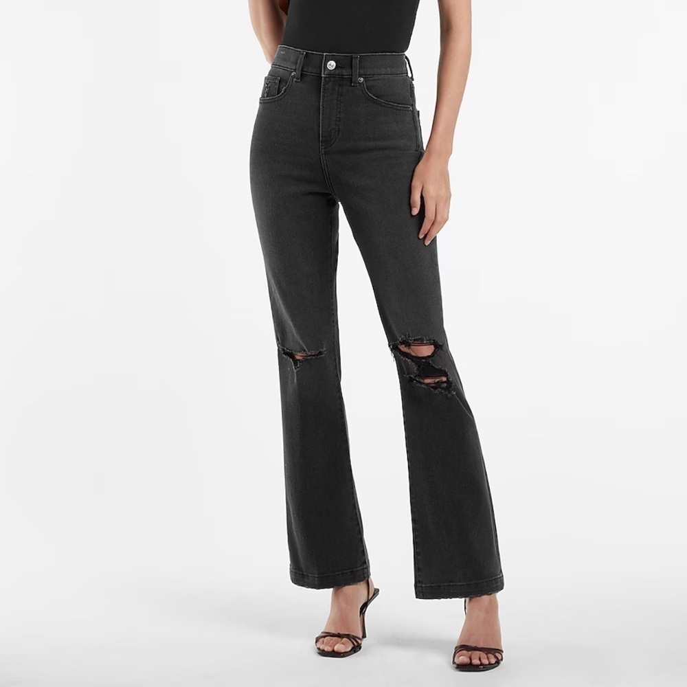 EXPRESS High Waisted Black Ripped 90s Bootcut Jeans Size 00S